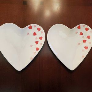 2 Heart Shaped Ceramic Dinner Plates